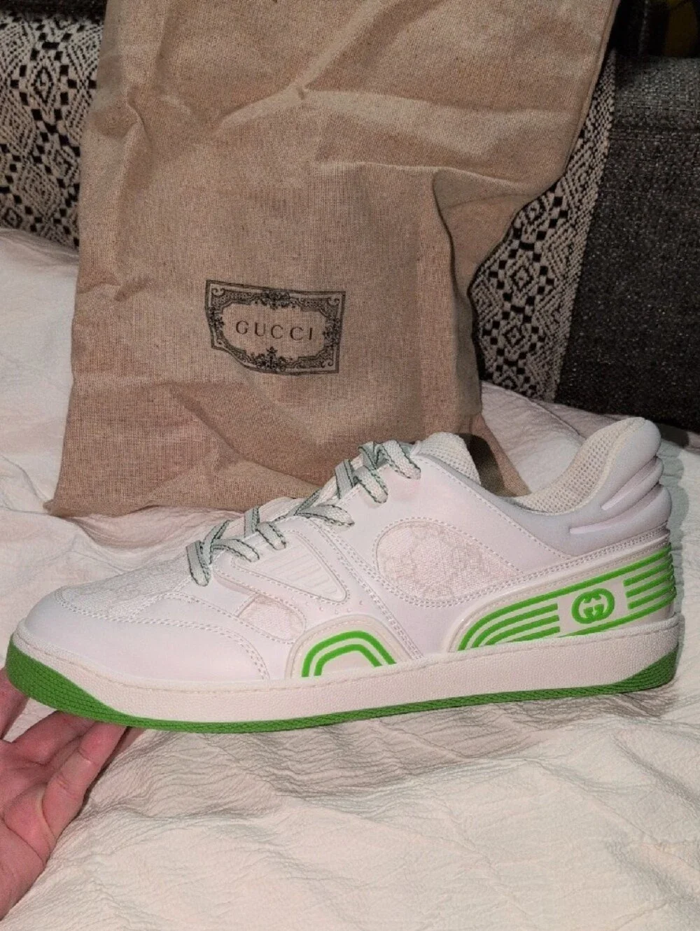 Gucci Basket Low Sneaker LEFT SHOE ONLY White Green Demetra Men's 11